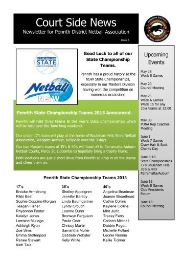 Courtside Newsletter May 2013 - Penrith District Netball Association