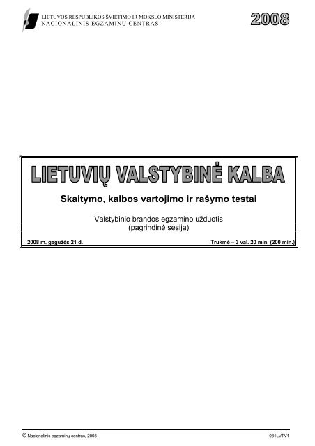 Skaitymo, kalbos vartojimo ir raÅ¡ymo testai - Nacionalinis egzaminÅ³ ...
