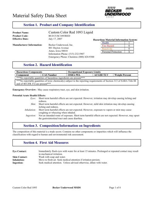 Material Safety Data Sheet - Becker Underwood