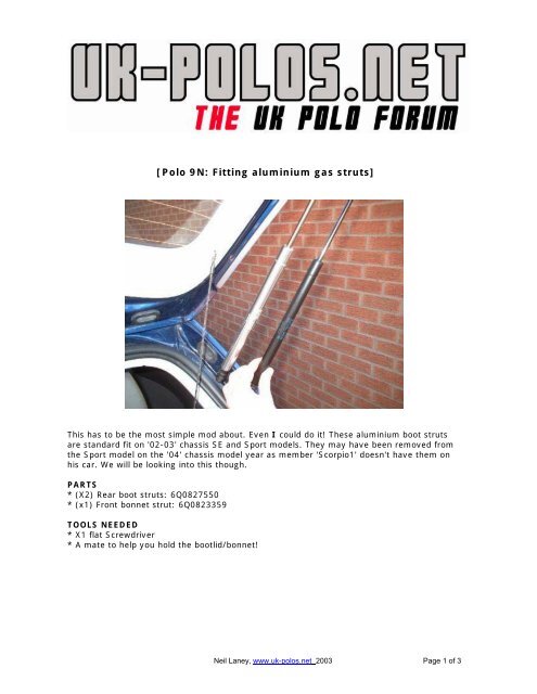 Polo 9N Fitting aluminium gas struts VW PolO Club