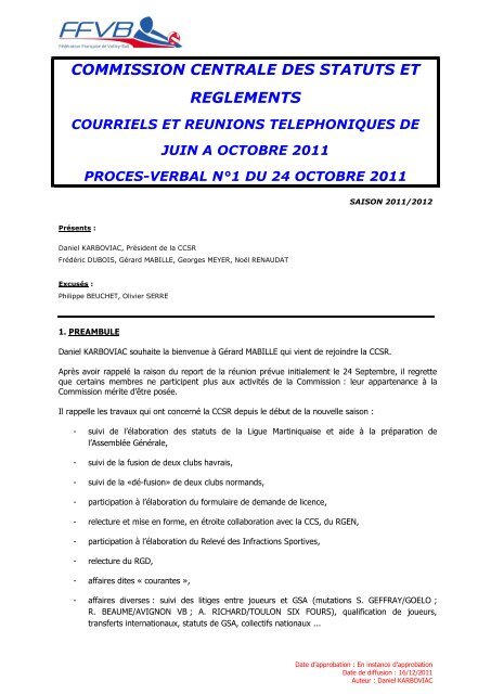 Juin à Octobre 2011 - Extranet FFVB