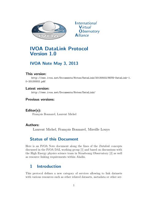 IVOA DataLink Protocol Version 1.0
