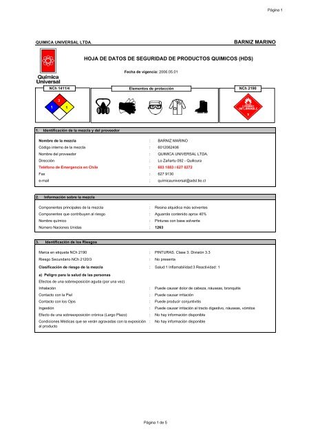 barniz marino hoja de datos de seguridad de productos quimicos ...