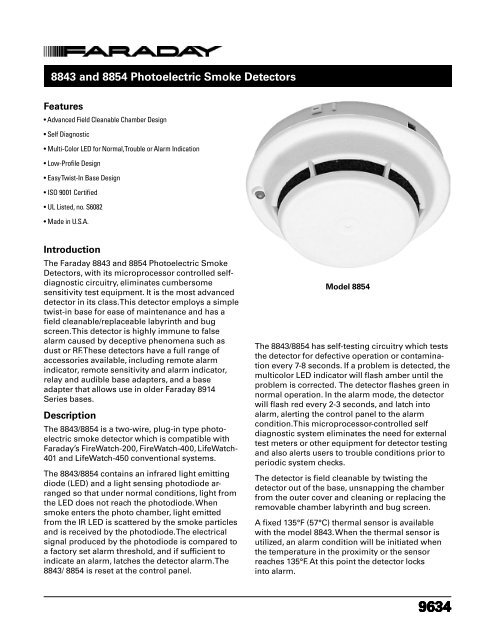 8843 and 8854 Photoelectric Smoke Detectors - Siemens Building ...