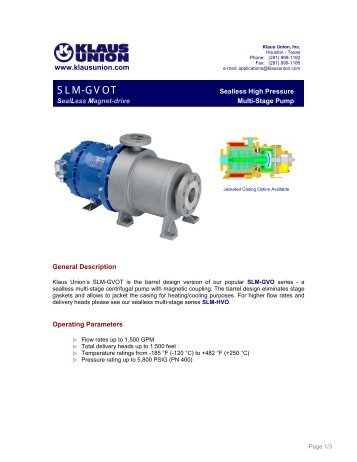 SLM-GVOT - Sealless Magnetic Drive Pumps