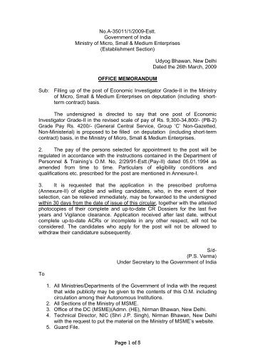 No.A-35011/1/2009-Estt. Government of India Ministry of Micro ...