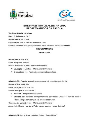 emeif frei tito de alencar lima projeto amigos da escola - Secretaria ...