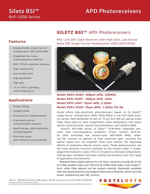 Siletz BSI™ APD Photoreceivers - Voxtel