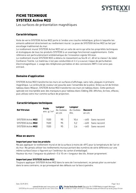 FICHE TECHNIQUE SYSTEXX Active M22