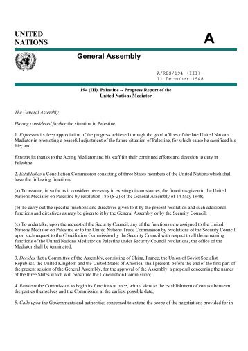 UN General Assembly Resolution 194 (1948) - UNSCO