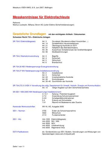 Dokumentation VSEK-Messkurs 2007 - vsek-nws.ch