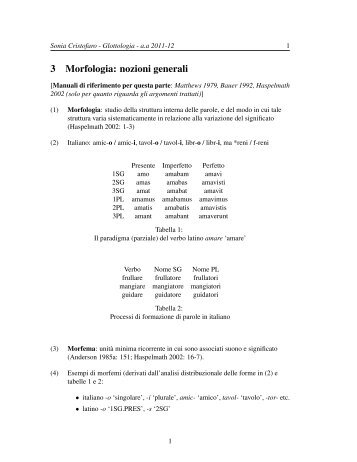 3 Morfologia: nozioni generali