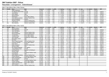 DM Triathlon 2007 - Århus Resultater i arrangement - Aldersklasser