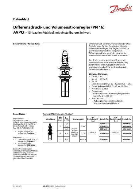 Differenzdruck- und Volumenstromregler (PN 16) - Danfoss