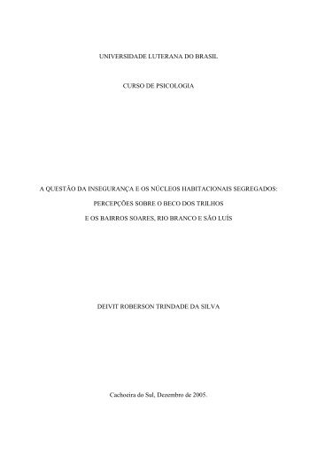 universidade luterana do brasil curso de psicologia a questÃ£o da ...