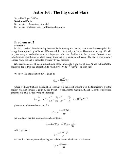 Astro 160: The Physics of Stars