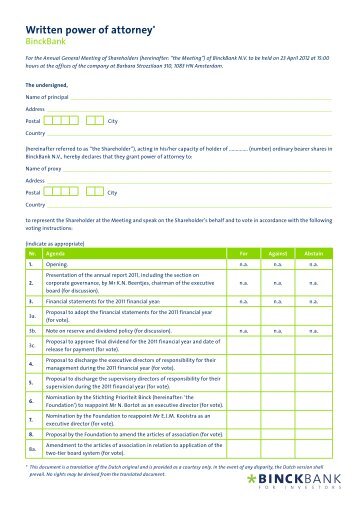 Authorisation form - at BinckBank