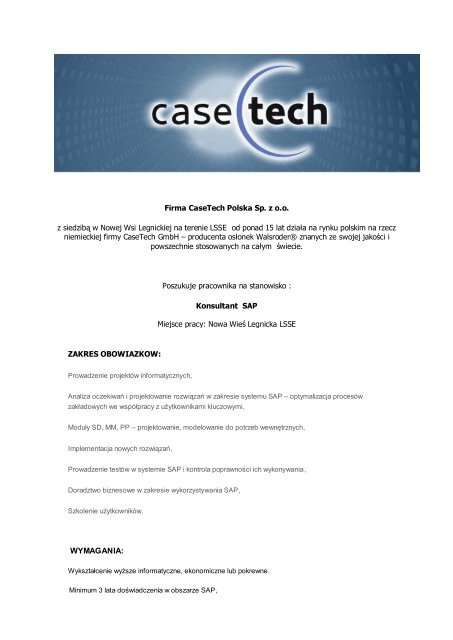 Firma CaseTech Polska Sp. z o.o. z siedzibÄ w ... - CaseTech GmbH