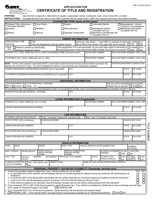 VSA 17a - Virginia Department of Motor Vehicles - Commonwealth ...