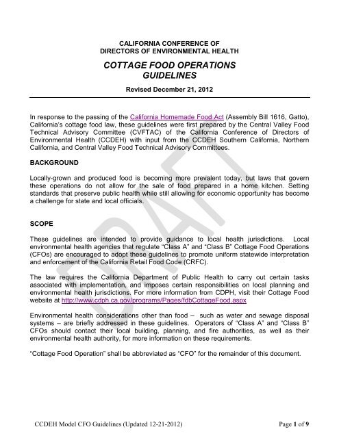 Cottage Food Operations Guidelines Nevada County Government