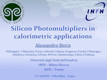 Silicon Photomultipliers in calorimetric applications - Villa Olmo - Infn