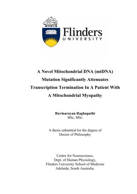 A Novel Mitochondrial DNA (mtDNA) - Theses - Flinders University