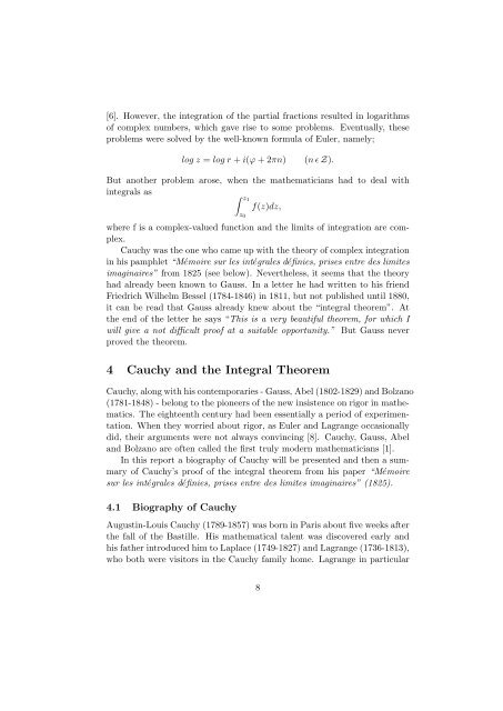 Malmsten's Proof of the Integral Theorem