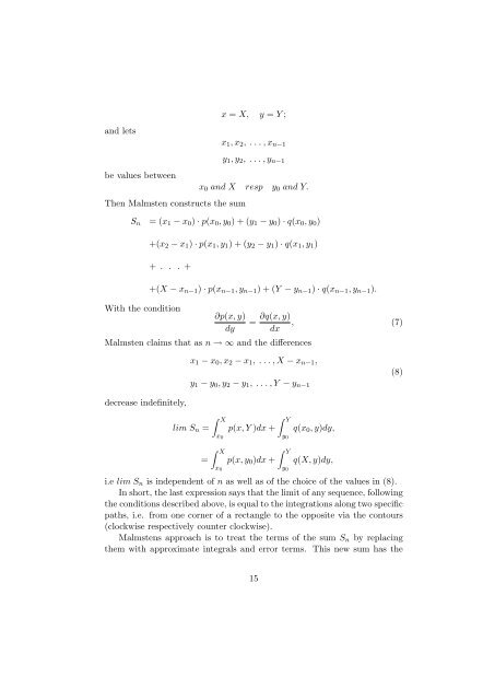 Malmsten's Proof of the Integral Theorem