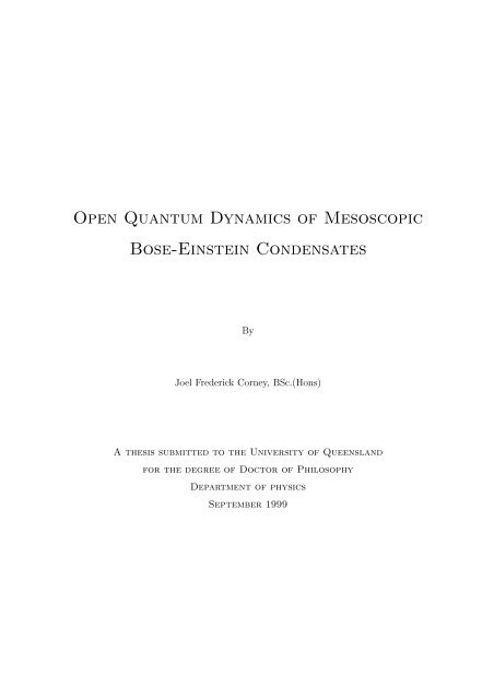 Open Quantum Dynamics of Mesoscopic Bose-Einstein ... - Physics