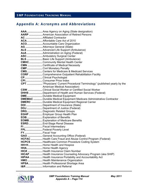 Appendix A: Acronyms and Abbreviations - SMPresource.org