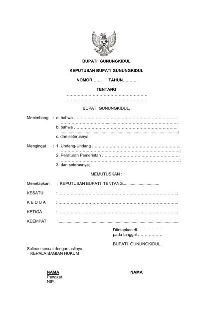 Peraturan Bupati Gunungkidul Nomor 19 Tahun 2011 Tentang Tata ...