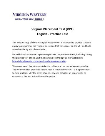 VPT English Practice Questions - Virginia Western Community College