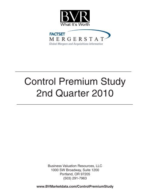 Control Premium Study 2nd Quarter 2010 - BVMarketData