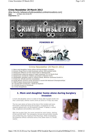 Crime Newsletter 29 March 2012 1. Mom and ... - Atlas Security