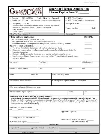 Operator License Application - Town of Grand Chute
