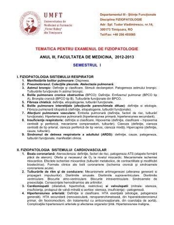 tematica pentru examenul de fiziopatologie 2012-2013