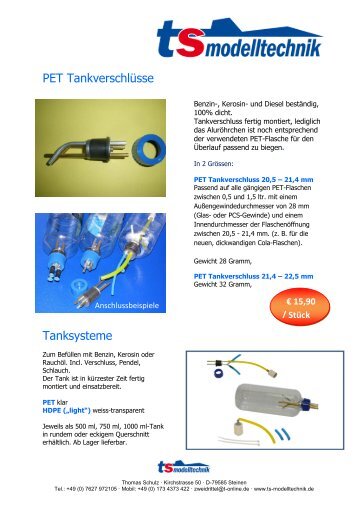 PET TankverschlÃ¼sse Tanksysteme - TS-Modelltechnik