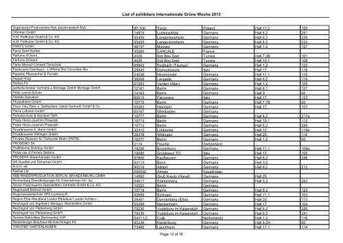 List of exhibitors Internationale Grüne Woche 2013