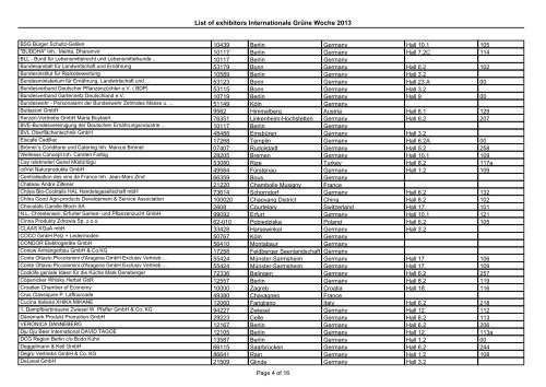 List of exhibitors Internationale Grüne Woche 2013