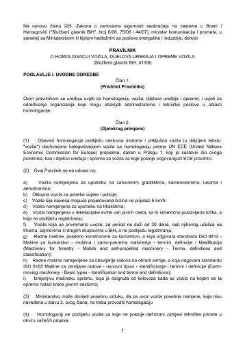 Pravilnik o homologaciji vozila, dijelova ureÃ„Â‘aja i opreme ... - bihamk