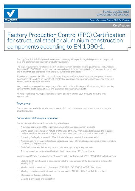 Factory Production Control (FPC) Certification for structural steel or ...