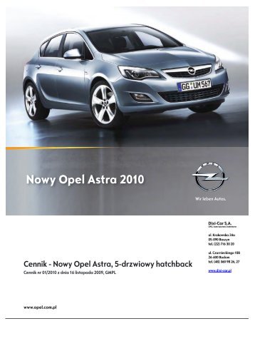Nowy Opel ASTRA IV cennik 2010 [16.11.2009] - Opel Dixi-Car