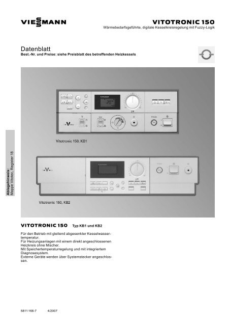 Datenblatt Vitotronic 150 Viessmann
