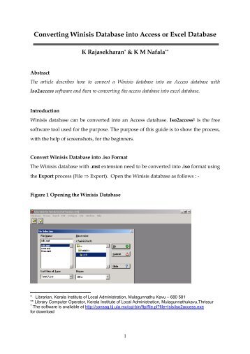 Converting Winisis Database into Access or Excel Database - E-LIS