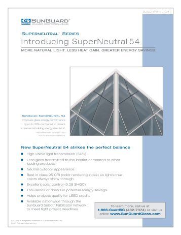 Guardian SN54 Product Performance Sheet - syracuse glass company