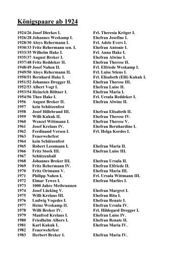 Königspaare ab 1924 - St. Sebastian Schützenbruderschaft ...