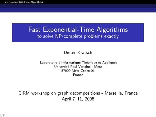 Fast Exponential-Time Algorithms to solve NP-complete ... -