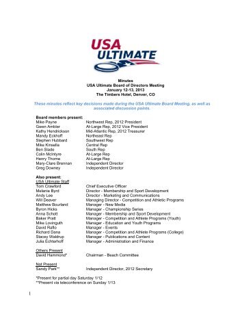 Minutes USA Ultimate Board of Directors Meeting January 12-13 ...