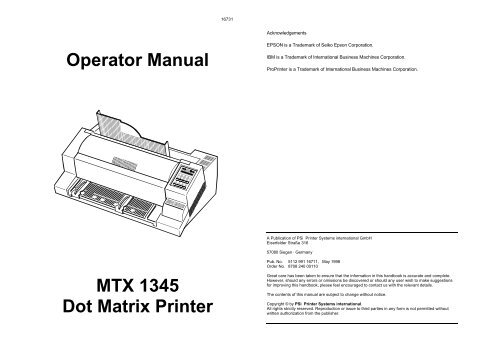 Operator Manual Mtx 1345 Dot Matrix Printer Visara International