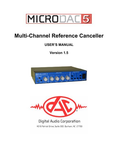 MicroDAC 5 User's Manual - Digital Audio Corporation